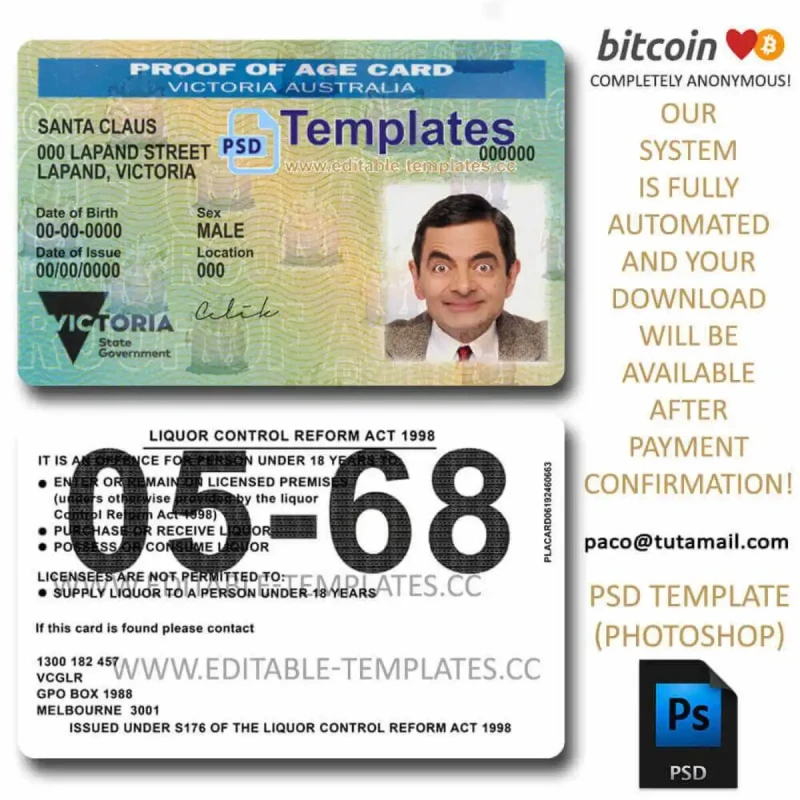 Victoria Australia Proof of Age Card template
